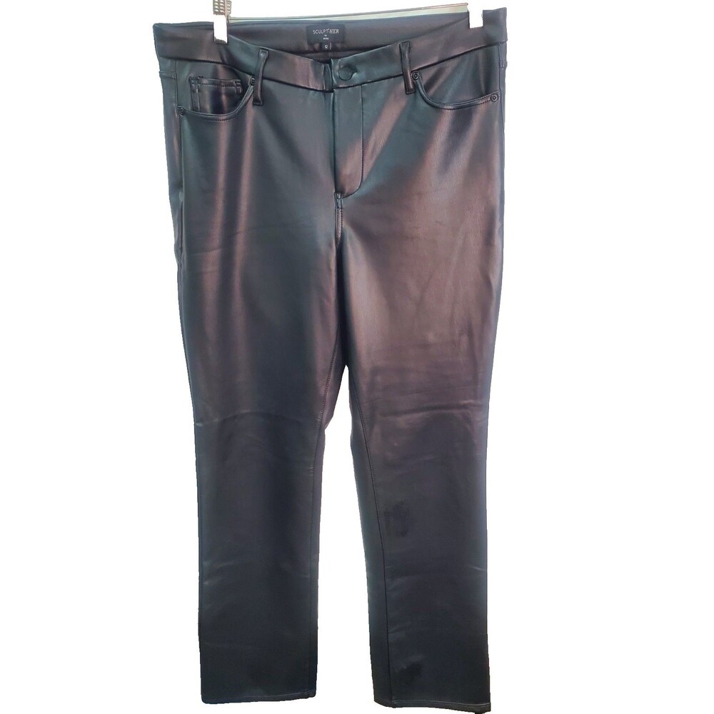 NYDJ Marilyn Straight Lift Tuck Black Faux Leather Pants, Women’s Size 12